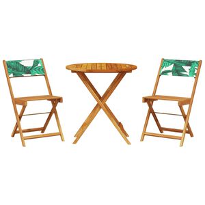 vidaXL 3-dijelni bistro set od tkanine i masivnog drva uzorkom li&scaron;ća