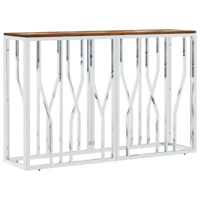 vidaXL Konzolni stol srebrni od nehrđajućeg čelika i obnovljenog drva