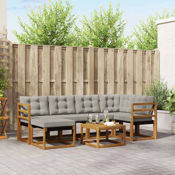 vidaXL Set vanjskih sofa s jastukom 7 pcs Prirodna i svijetlo siva