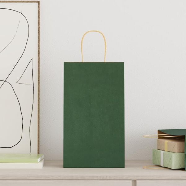 vidaXL Papirnate vrećice 50 kom s ručkama zelene 21x11x36 cm
