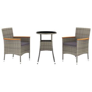 vidaXL 3-dijelni vrtni bistro set od poliratana s jastucima sivi