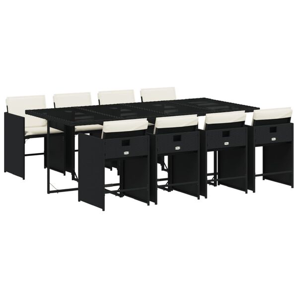 vidaXL 9-dijelni vrtni blagovaonski set s jastucima crni od poliratana