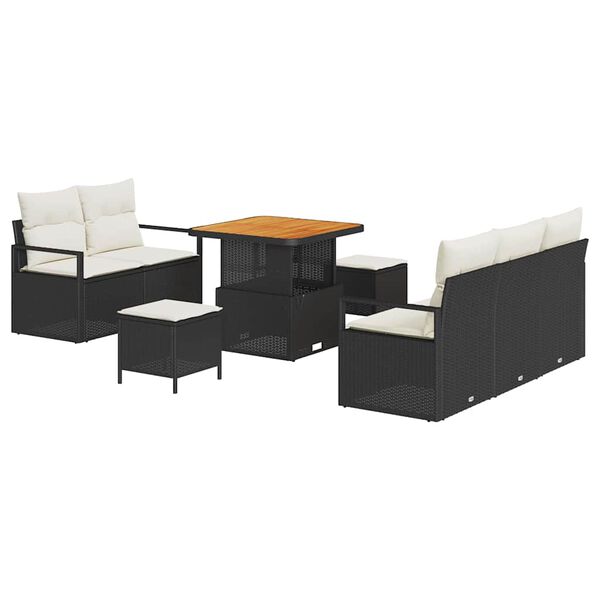 vidaXL Sjedeća garnitura za vrt s jastukom 8 pcs Crna Poli ratan