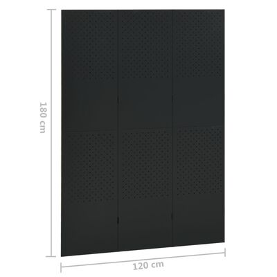vidaXL Sobna pregrada s 3 panela crna 120 x 180 cm čelična
