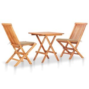 vidaXL 3-dijelni bistro set s bež jastucima od masivne tikovine