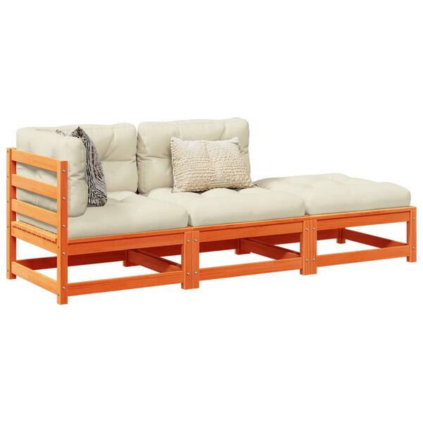 vidaXL 3-dijelni set vrtnih sofa s jastucima voštano smeđi od borovine