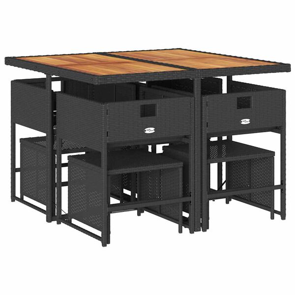 vidaXL 9-dijelni vrtni blagovaonski set s jastucima crni od poliratana