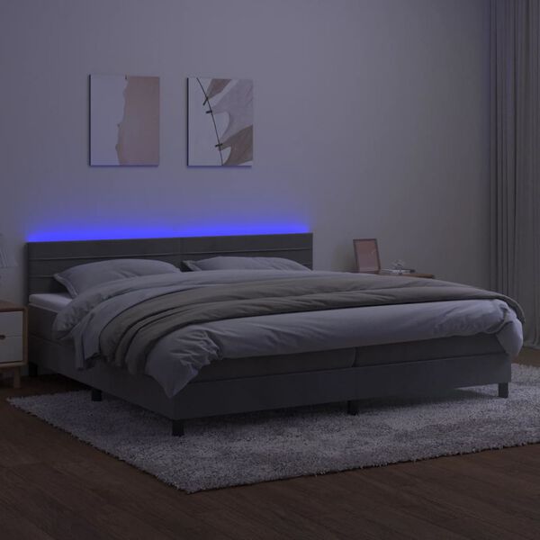 vidaXL Krevet box spring s madracem LED svjetlosivi 200x200 cm bar&scaron;un