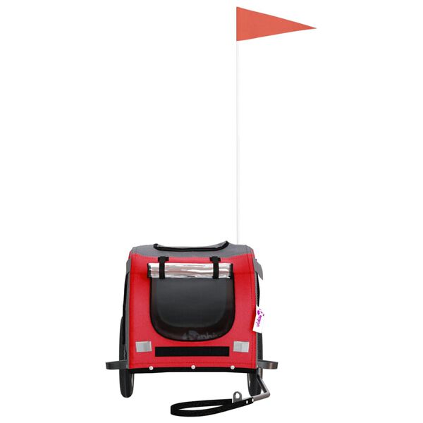 vidaXL Prikolica za bicikl za ljubimce crveno-siva tkanina i željezo