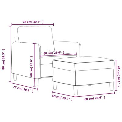 vidaXL Fotelja s tabureom tamnosiva 60 cm od tkanine