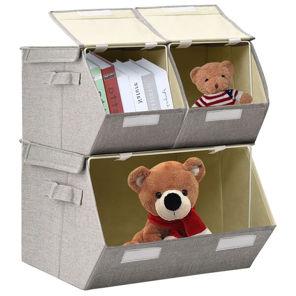 vidaXL 3-dijelni set složivih kutija za pohranu od tkanine sivi