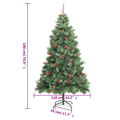 vidaXL Umjetno božićno drvce sa šarkama, šiškama i bobicama 180 cm