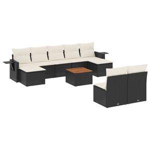 vidaXL 10-dijelni set vrtnih sofa s jastucima crni od poliratana