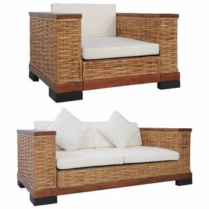 vidaXL 2-dijelni set sofa od prirodnog ratana s jastucima smeđi