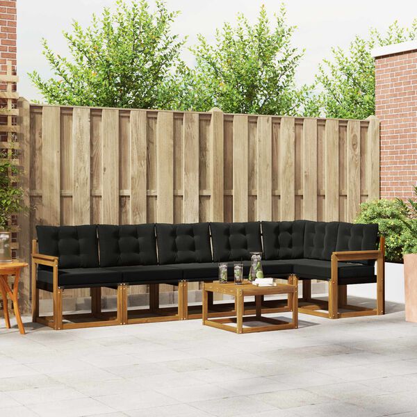 vidaXL Set vanjskih sofa s jastukom 7 pcs Prirodna i crna