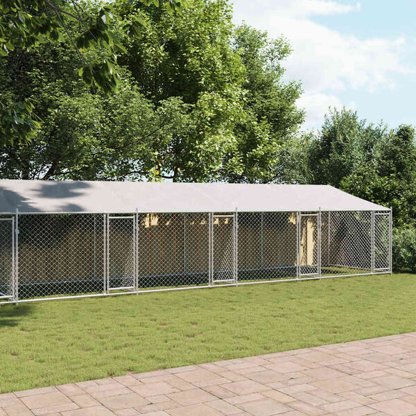 vidaXL Kavez za pse s krovom i vratima sivi 10x2x2 m pocinčani čelik