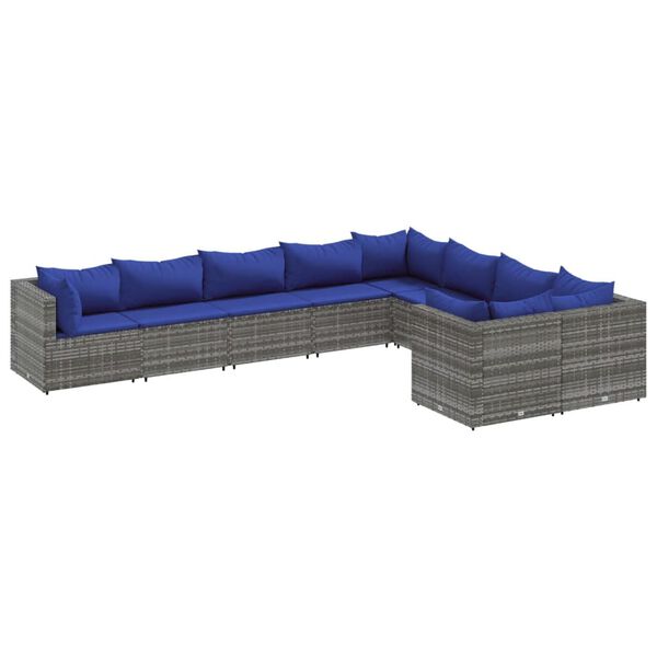 vidaXL 9-dijelni set vrtnih sofa od poliratana s jastucima sivi