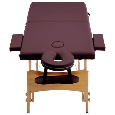 vidaXL Sklopivi masažni stol s 2 zone drveni ljubičasta boja vina