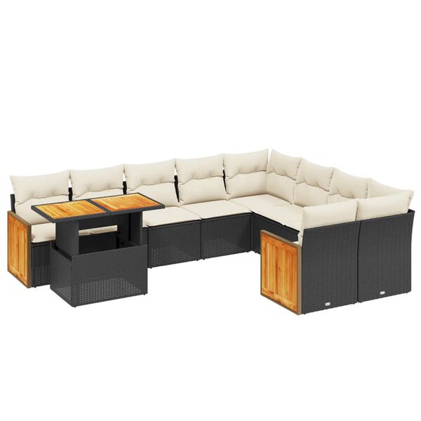 vidaXL 10-dijelni set vrtnih sofa s jastucima crni od poliratana