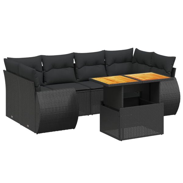 vidaXL 7-dijelni set vrtnih sofa od poliratana s jastucima crni