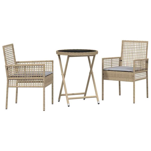vidaXL Bistro set za vrt 3 pcs Bež Poli ratan