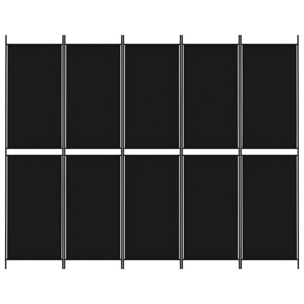 vidaXL Sobna pregrada s 5 panela crna 250x200 cm od tkanine