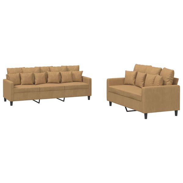 vidaXL 2-dijelni set sofa s jastucima smeđi baršunasti