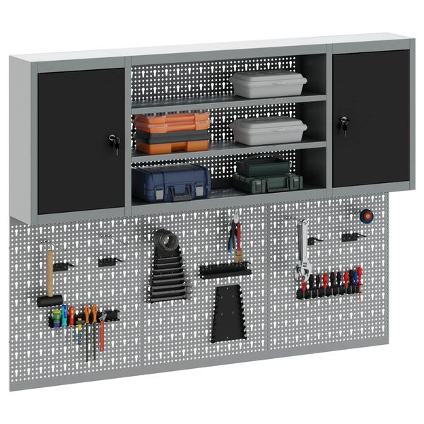 vidaXL Set ormara za alate 4 pcs Crna Čelik s prahom premazan