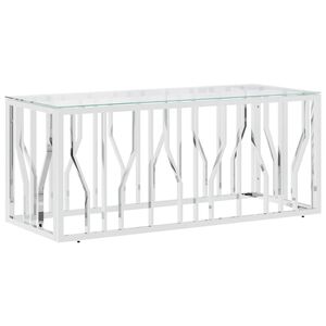 vidaXL Stolić za kavu 110 x 45 x 45 cm od nehrđajućeg čelika i stakla