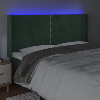 vidaXL LED uzglavlje tamnozeleno 203 x 16 x 118/128 cm baršunasto