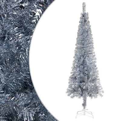 vidaXL Tanko osvijetljeno božićno drvce srebrno 120 cm