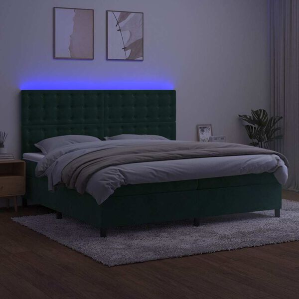 vidaXL Krevet box spring s madracem LED tamnozeleni 200x200 cm bar&scaron;un
