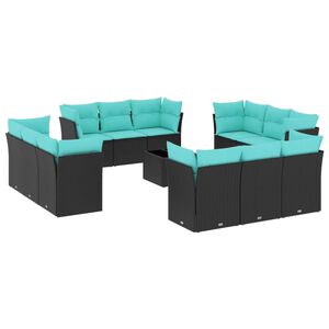 vidaXL 13-dijelni set vrtnih sofa s jastucima poliratan crni