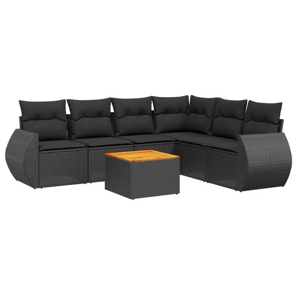 vidaXL 7-dijelni set vrtnih sofa od poliratana s jastucima crni