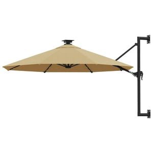 vidaXL Zidni vrtni suncobran s LED svjetlima 300 cm smeđesivi