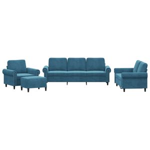 vidaXL 4-dijelni set sofa s jastucima plavi bar&scaron;unasti
