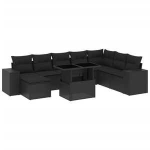 vidaXL 9-dijelni set vrtnih sofa s jastucima crni od poliratana