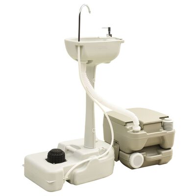 vidaXL Prijenosni set toaleta 10+10 L i stalka s umivaonikom 20 L sivi