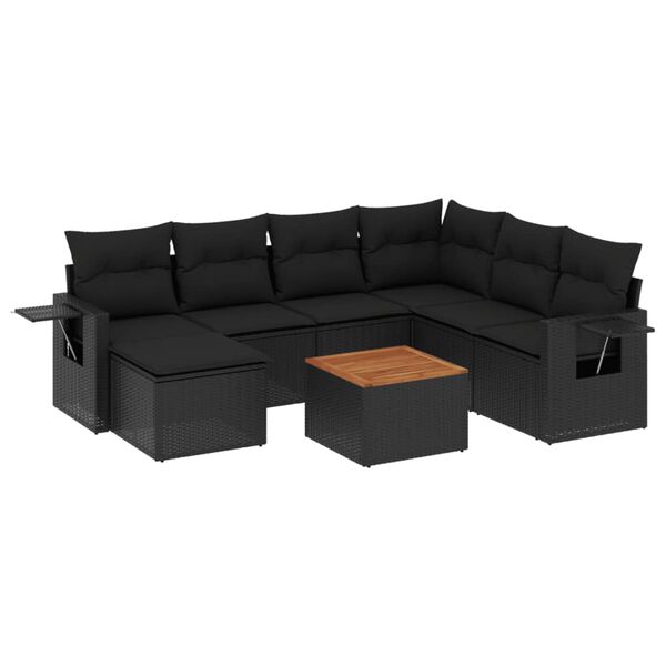 vidaXL 8-dijelni set vrtnih sofa od poliratana s jastucima crni