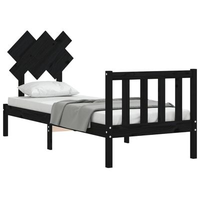 vidaXL Okvir kreveta s uzglavljem crni jednokrevetni masivno drvo