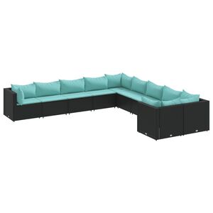 vidaXL 10-dijelni set vrtnih sofa s jastucima crni od poliratana