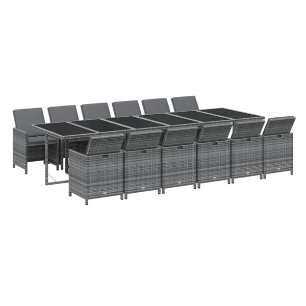 vidaXL 13-dijelni vrtni blagovaonski set s jastucima poliratan sivi