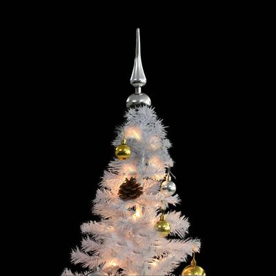 vidaXL Umjetno osvijetljeno božićno drvce s kuglicama bijelo 210 cm