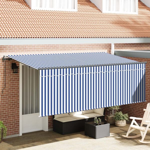 vidaXL Skrovita tenda Plava i bijela 400 x 200 cm Poliester i aluminij