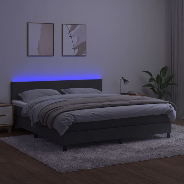 vidaXL Krevet box spring s madracem LED tamnosivi 160x200 cm bar&scaron;un