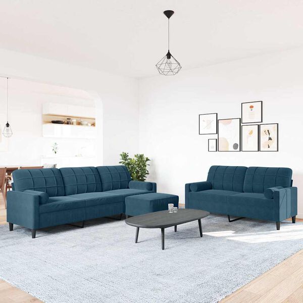 vidaXL 3-dijelni set sofa s jastucima plavi bar&scaron;unasti