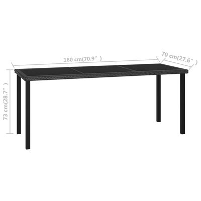 vidaXL Vrtni blagovaonski stol crni 180 x 70 x 73 cm od poliratana