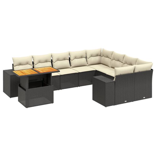 vidaXL 10-dijelni set vrtnih sofa s jastucima crni od poliratana