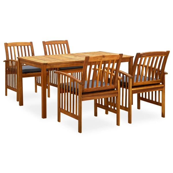 3058088 vidaXL 5 Piece Garden Dining Set with Cushions Solid Acacia Wood (45962+2x312130)