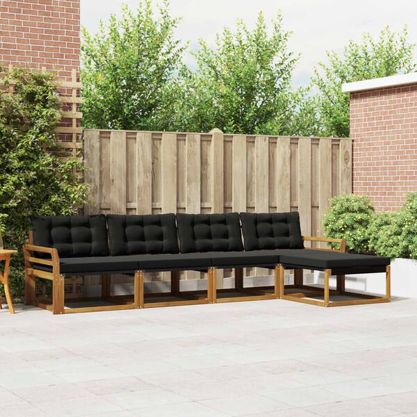 vidaXL Set vanjskih sofa s jastukom 5 pcs Prirodna i crna